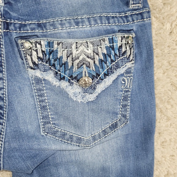 Miss Me Jeans Women's Size 31x30 Blue Skinny Embellished Aztec Flap Pockets - Picture 3 of 16